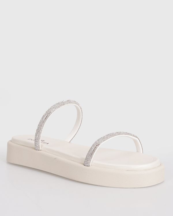 Sandália Rasteira Feminina Donatta Flatform Tiras Com Strass Off White 34
