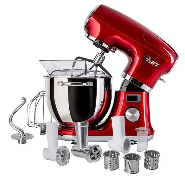 Batedeira Planetária Digital Kit Completo OBAT911 1000W Bowl Inox 5L com Moedor Oster Kit Completo Batedeira Planetária Digital Multifuncional Com Acessórios Oster - 110V
