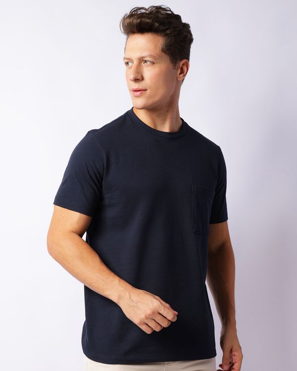 Camiseta Masculina Manga Curta Texturizada Com Bolso Marinho GG