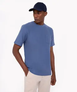 camiseta de algodão com bolso manga curta azul médio M