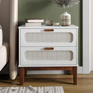 Mesa De Cabeceira 2 Gavetas Santorini Branco 60 Cm Com Tela Indiana - Branco