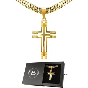 Cordão com Pingente Orizom Cordão Grumet 60cm Banhado Ouro 18k em Aço Dourado com Crucifixo Grande Unissex Cordão com Pingente Orizom Cordão Grumet 60cm em Aço Banhado Ouro 18k Dourado com Crucifixo Unissex