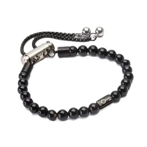 Pulseira Sting de Pedra Natural Ágata Preta Preta Ajustável