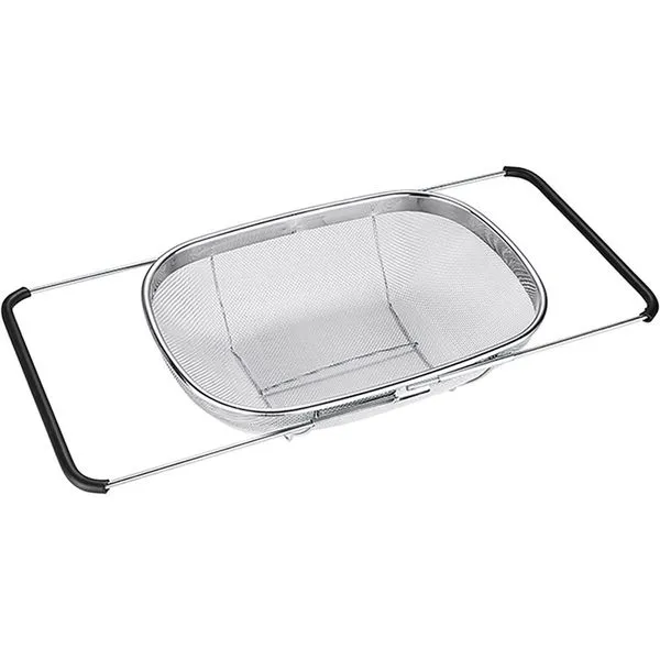 Escorredor Ajustável Em Aço Inox Com Alça De Silicone 9,8 x 23,5 x 34cm
