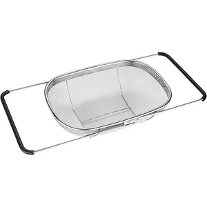 Escorredor Ajustável Em Aço Inox Com Alça De Silicone 9,8 x 23,5 x 34cm