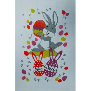 Pano De Prato Lomaer Sacaria Pascoa 50cmx70cm Estampado Coelho 0D Branco