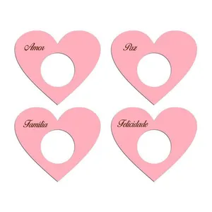 Porta Guardanapo Coração Desejos Kit 4 Peças 7,5cmx6,5cm - Cria Arte Laser Rosa Claro