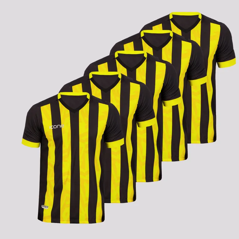 Kit de 5 Camisas Ícone Sports Stribes Amarela e Preta
