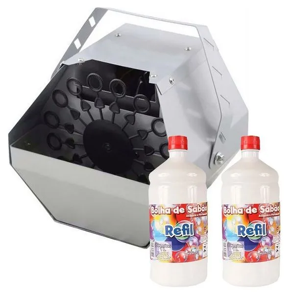 Kit Bolha De Sabão Com Máquina Profissional E Refil 2 Litros Voltagem 110v