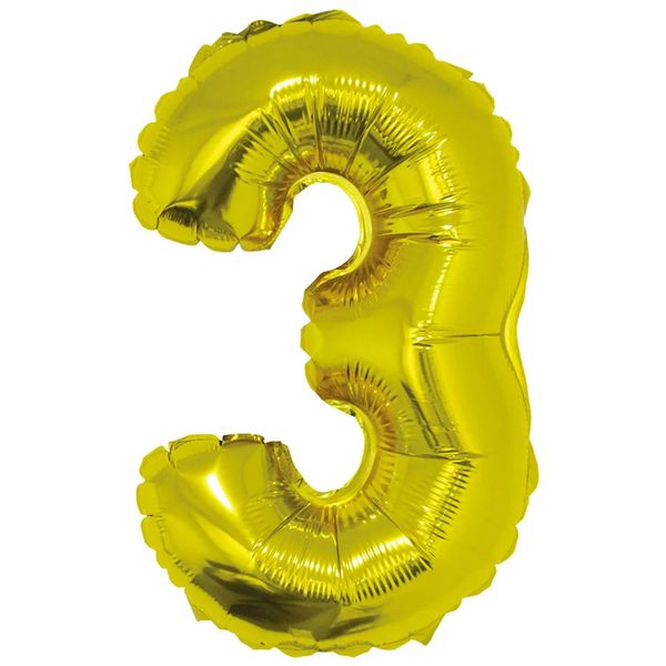 Balão Metalizado Silver Festas com Suporte Dourado 16" Número 3