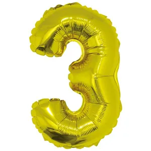 Balão Metalizado Silver Festas com Suporte Dourado 16" Número 3
