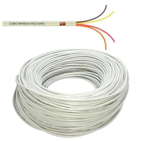 Cabo Manga 4x22 AWG sem Blindagem 25 Metros para Automação Comercial e Iluminação LED RGB Sol e Água Piscinas Cabo Manga 4x22 AWG 25 Metros para Automação e Iluminação LED RGB Sol e Água