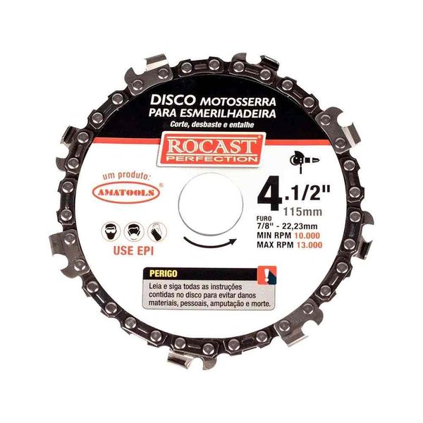 Disco Motosserra para Esmerilhadeira 13.000 RPM Encaixe 7/8'' Rocast