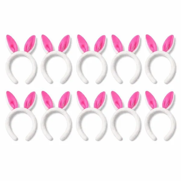 Kit 10 Tiaras de Coelho Páscoa de Pelúcia com Orelhas Felpudas Branca e Pink Extra Festas Kit 10 Tiaras de Coelho de Pelúcia Orelhas Felpudas Branca e Pink Extra Festas