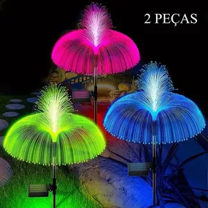 Kit Luz Solar Decorativa para Jardim Modelo:(a) (2 Pç) com Fibra Óptica em Formato de Água-Viva Multicolor IP65 OEM Kit Luz Solar para Jardim Modelo:(a) (2 Pç) com Fibra Óptica Multicolor IP65 à Prova D’água OEM