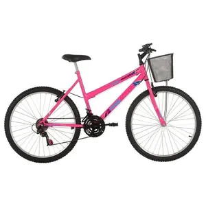 Bicicleta Donna Mountain Bike Aro 26 Quadro Aço 18 Marchas V-Brake Rosa Chicle Free Action