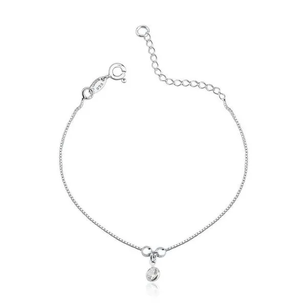 Tornozeleira Bolas 3mm Ponto De Luz Prata 925 - 25cm