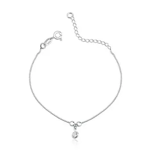 Tornozeleira Bolas 3mm Ponto De Luz Prata 925 - 25cm
