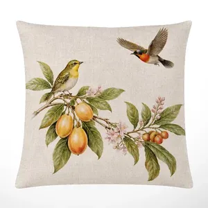 Capa Almofada Pássaros E Flores Dois Pássaros Veludo 43x43cm 2609 - Tuti Gottô