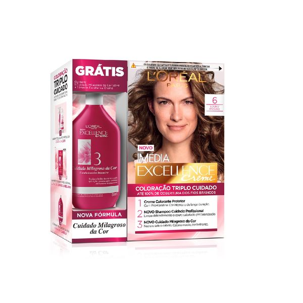 Kit Tintura L'Oréal Paris Imédia Excellence Creme Louro Escuro 6 + Grátis Tratamento Cuidado Milagroso Da Cor