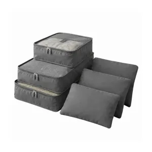 Kit 06 Organizadores para Mala de Viagem com Zíper Tamanhos Variados Cinza Kit 06 Organizadores para Mala de Viagem Tamanhos Variados Cinza