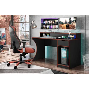 Mesa Gamer para Computador em MDP/MDF, Com Nicho, 1 Gaveta - Safira Preto / Vermelho