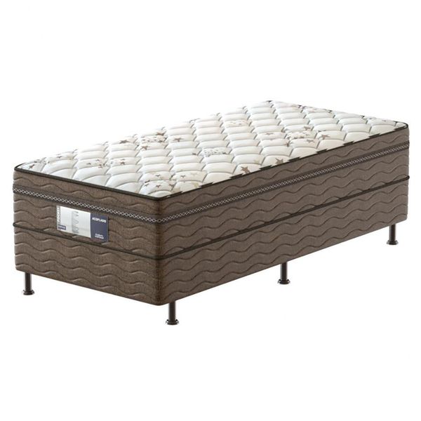 Cama Box Conjugada de Solteiro PROdormir Probel Gray com Pillow Top e Espuma D28 50x88x188 cm Branco com Marrom
