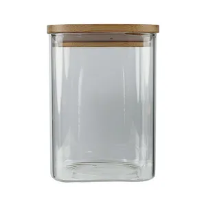 Porta Mantimento Vidro com Tampa Bamboo Quadrado 1.1L CV212781 Cazza