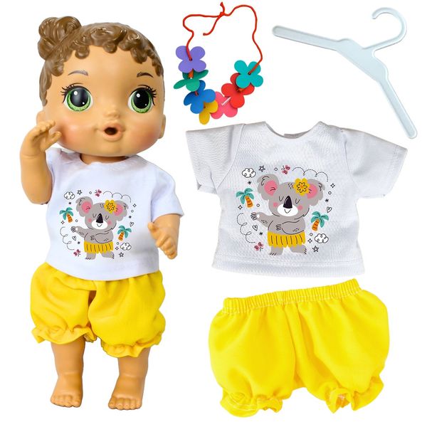 KIT ROUPA BONECA PARA BABY ALIVE - COALA ALOHA - 4 PÇS