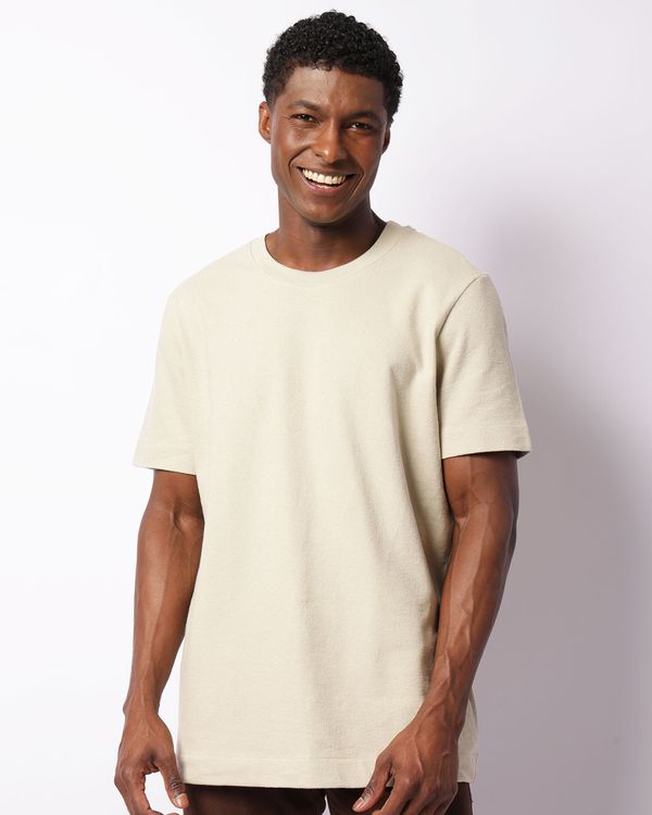 Camiseta Masculina Atoalhada Manga Curta Bege GG