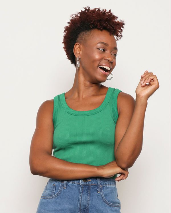 Regata Feminina Cropped Canelada Sem Costura Verde P