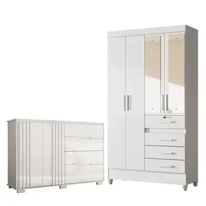 Guarda Roupa Infantil Sobral com Cômoda Texas 4 Portas 4 Gavetas em MDP com Espelho Branco Flex Brilho Guarda Roupa Infantil Sobral com Cômoda Texas 4 Portas 4 Gavetas MDP Branco Flex Brilho