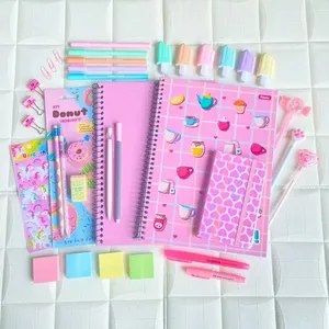 Kit Papelaria Estudos Candy Pasteis Canetas Bloquinhos Marca Texto