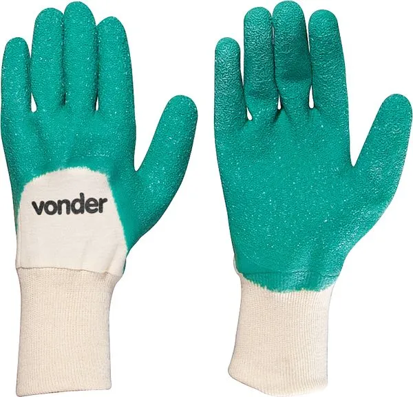 Luva de Algodão com Látex Palma/Dedos Verde N10 - VONDER