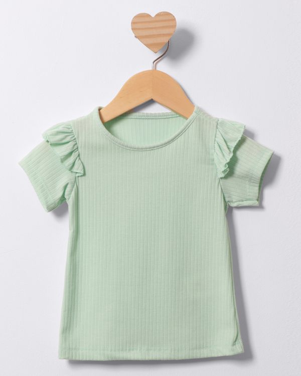 Blusa Bebê Canelada Manga Curta Com Babado Verde 2
