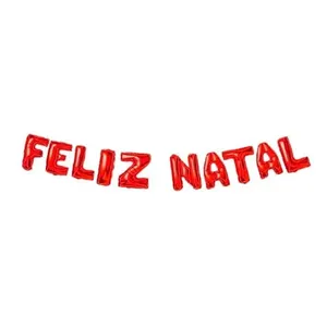 Kit de Balões Metalizados Feliz Natal em Polietileno PET e Metal 37CM com Soprador e Fitilho 6M Vermelho Kit de Balões Metalizados Feliz Natal em Polietileno PET e Metal 37CM com Fitilho 6M Vermelho