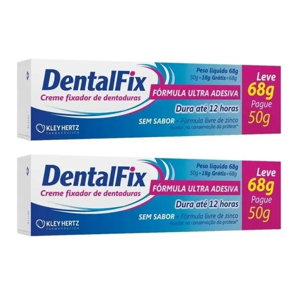 Dentalfix Creme Adesivo Sem Sabor 68g Kit C/ 2un Kley Hertz