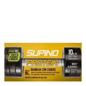 Barra de Proteínas Supino Protein Baunilha com Cookies 3 Unidades de 30g
