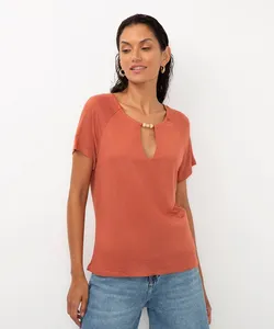 blusa de viscose texturizada chocker laranja GG