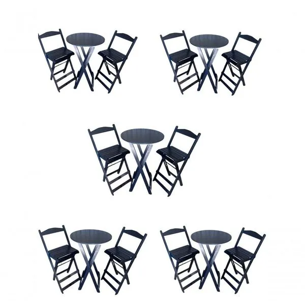 Kit 5 Conjuntos Bistrô Dobrável Mesa com 2 Banquetas para Bar em Madeira Preto Móveis 4I Kit 5 Conjuntos Bistrô Dobrável Mesa com 2 Banquetas Madeira Preto Móveis 4I
