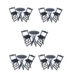 Kit 5 Conjuntos Bistrô Dobrável Mesa com 2 Banquetas para Bar em Madeira Preto Móveis 4I Kit 5 Conjuntos Bistrô Dobrável Mesa com 2 Banquetas Madeira Preto Móveis 4I