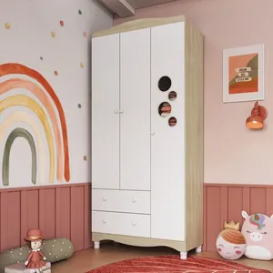 Guarda-roupa Infantil 3 Portas 2 Gavetas Nichos Cabideiro Carvalho Araguaia