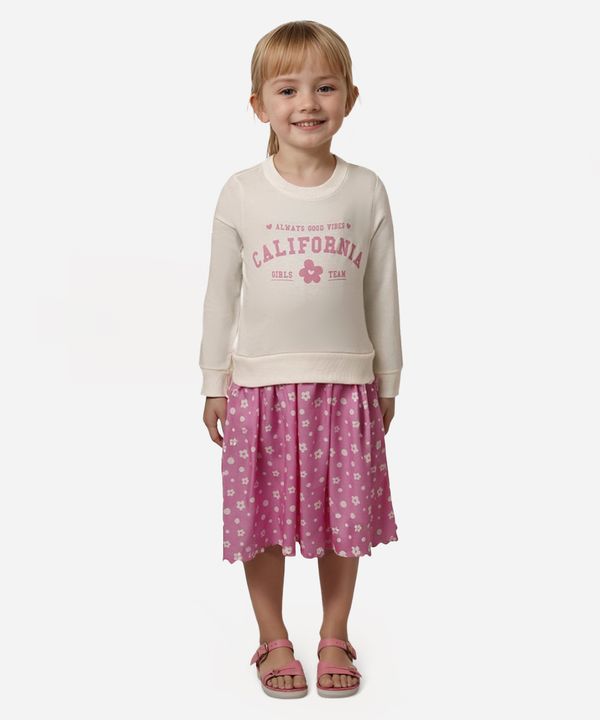 vestido de moletom infantil califórnia floral off white 1