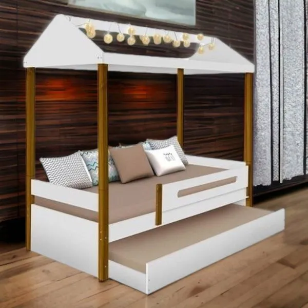 Cama Casa Solt. Lara Branco/mel C/ Aux. E Led