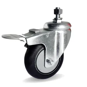 Rodizio gir. Espiga 5 Pol. c/ Freio Roda Pvc c/ Rolamento