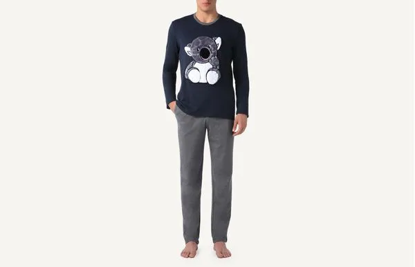 Pijama Comprido Em Algodão Com Coala - Azul GG