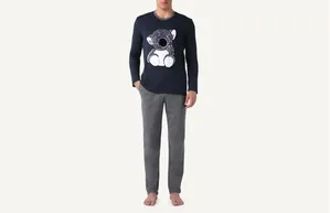 Pijama Comprido Em Algodão Com Coala - Azul P