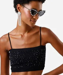 top faixa feminino com strass e alças removíveis preto M