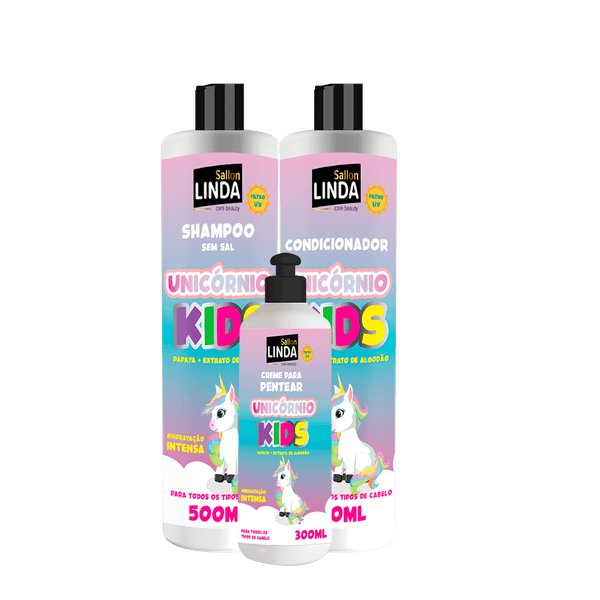 Kit Sallon Linda Shampoo + Condicionador + Creme Pentear Kids Unicórnio