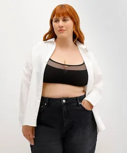 sutiã feminino faixa plus size com tule mindset preto GG2